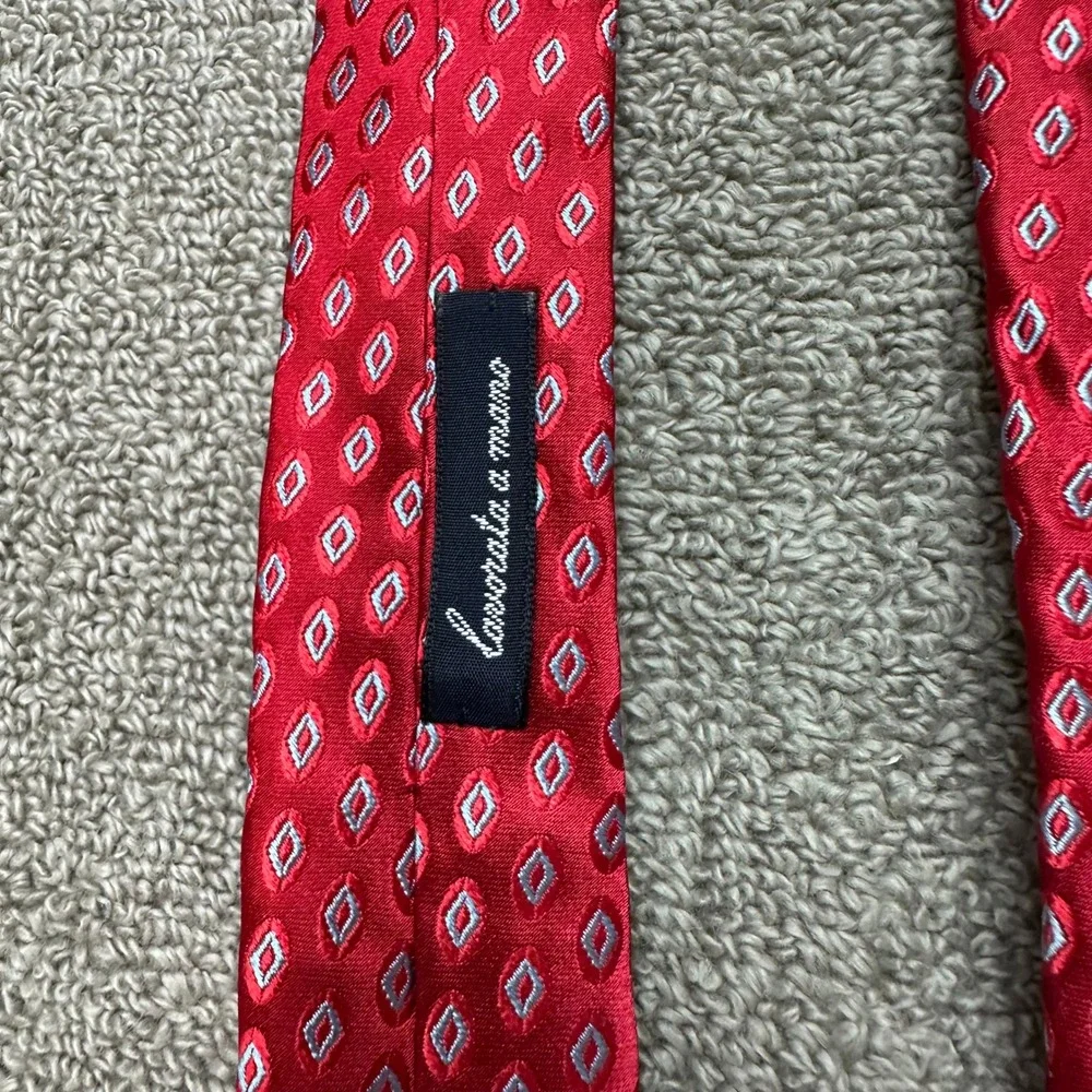 Maties by Caligiuri Red Silk Geometric Diamond Necktie Made in Italy Handmade